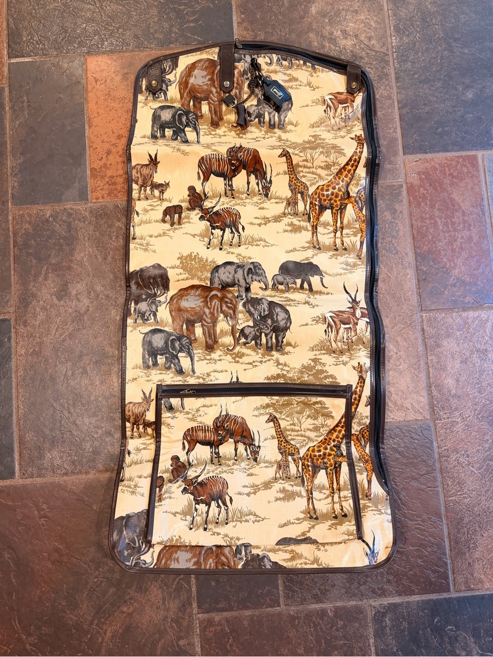 Rare Vintage 1970s Lark Abercrombie & Fitch Safari Print Garment Travel Bag